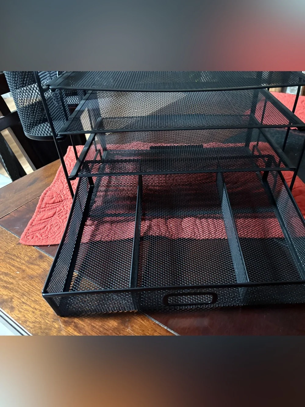 Mesh Desk Organizer, 3 Trays, 1 Drawer, 2 Pen Holders, Office Desktop Organizer
